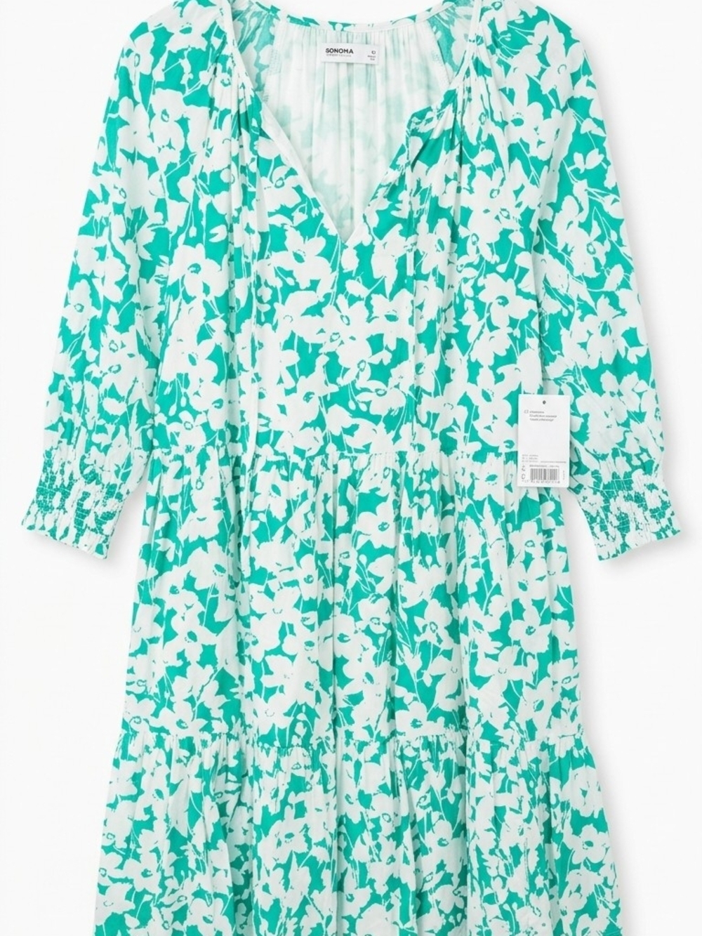 Sonoma Floral Teal & White Tiered Midi Dress NWT